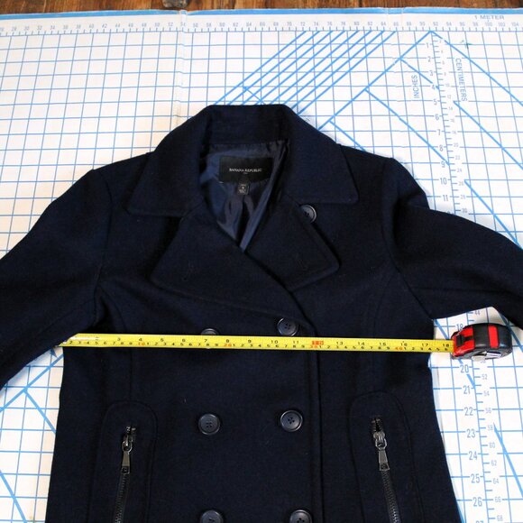 Banana Republic Factory Navy Blue Pea Coat, Petite Small - Picture 10 of 12